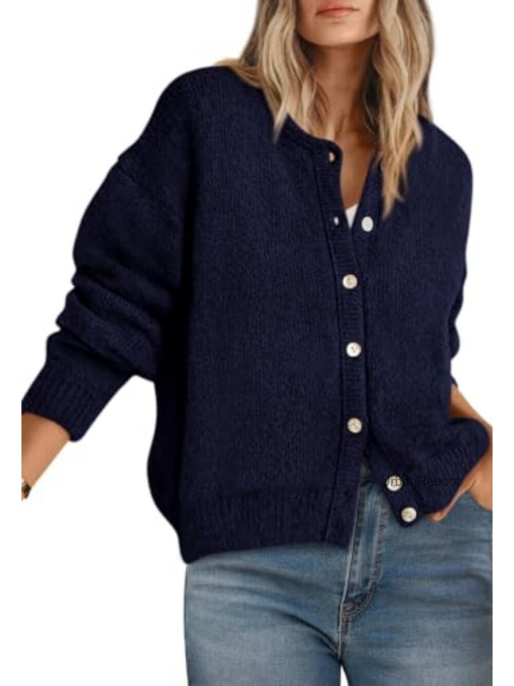 Long Sleeve Crewneck Button Down Cardigan Sweater